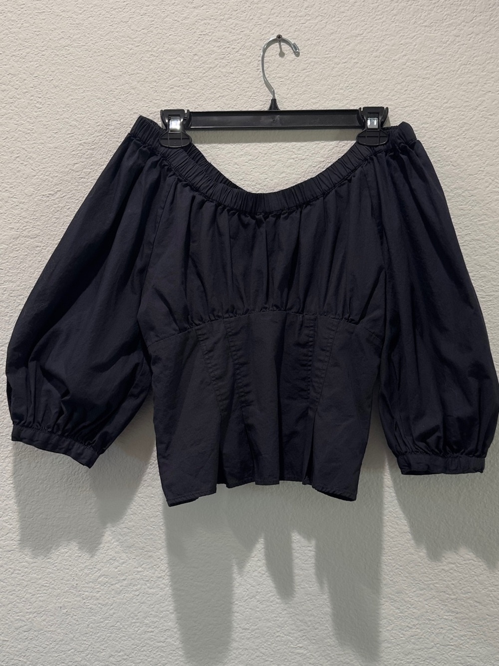 Free People BlackTeagan Puff Sleeve Blouse